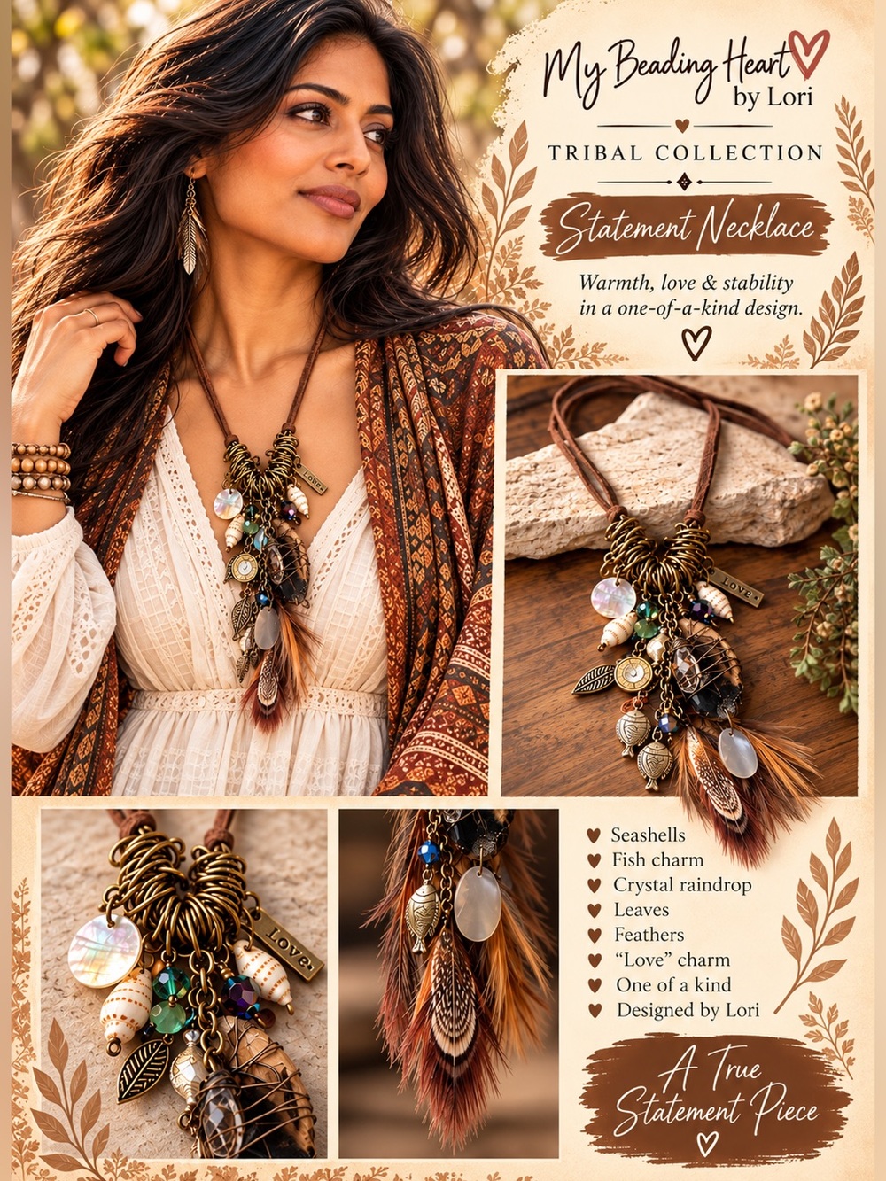 My Beading Heart by Lori- Tribal Collection 
One of a Kind Statement Necklace NW